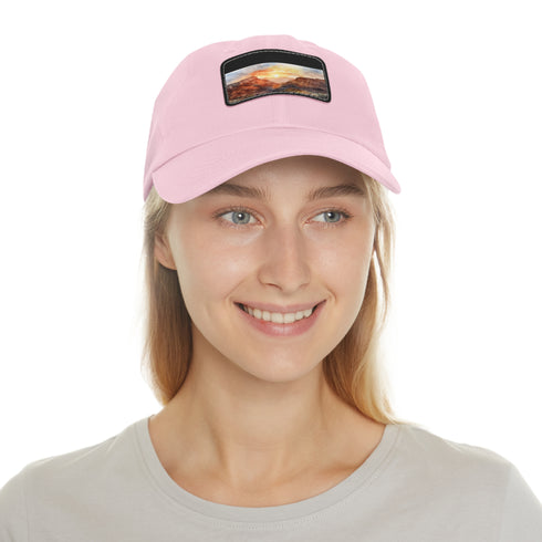 Desert Peaks Baseball Cap in White with Light Brown Patch