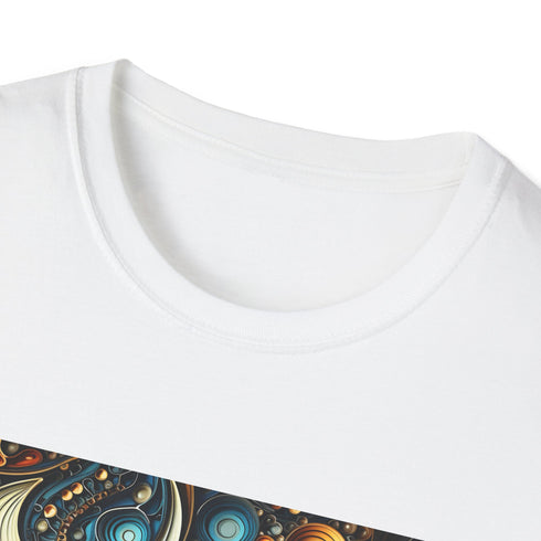 Charcoal cotton T-shirt with intricate fractal pattern crew neck regular fit