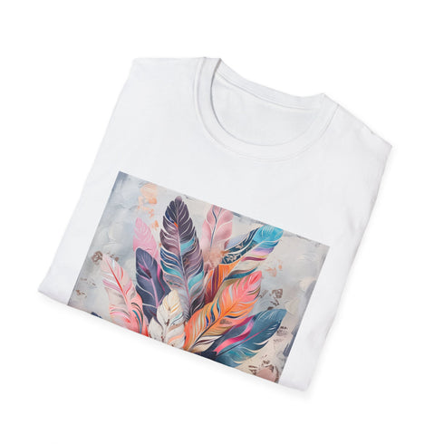 Charcoal Bohemian feather design cotton t-shirt with crew neck for summer