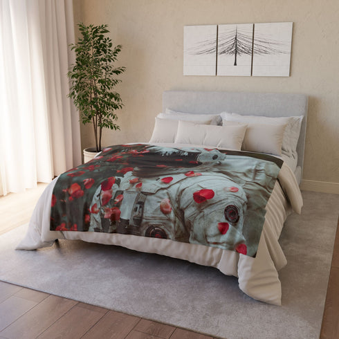 Spacesuit Blooming with Rose Petals Plush Fleece Throw Blanket