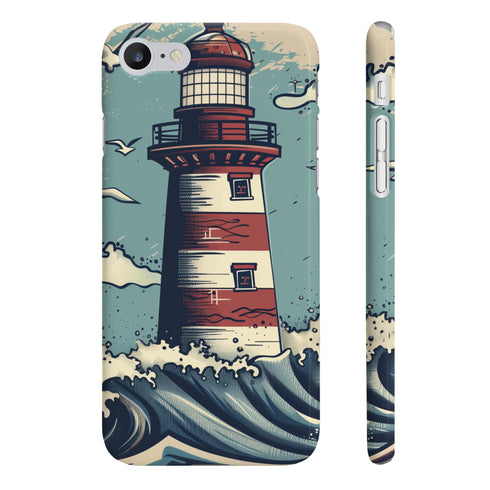 Hand-drawn coastal lighthouse phone case for iPhone 7/8 Plus.