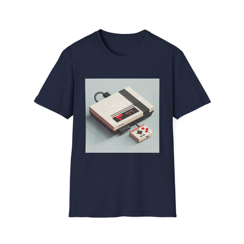 Retro gaming console and pixel art charcoal t-shirt for men and women.