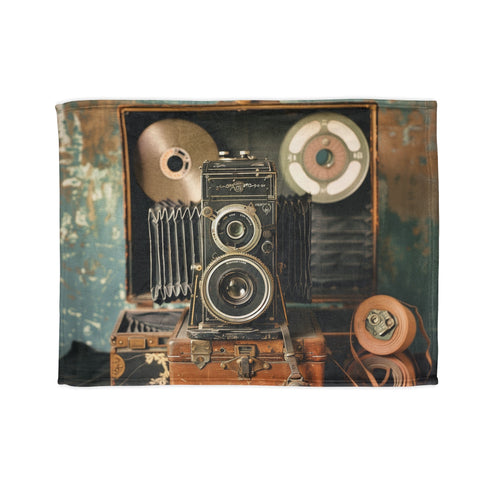 Vintage film photography camera tribute blanket for cozy nights.
