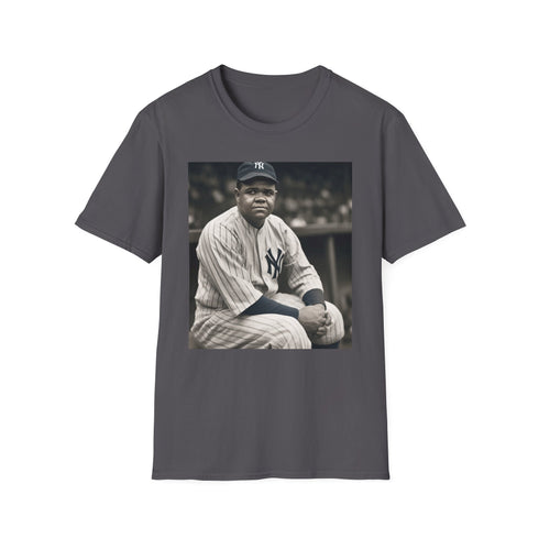 Charcoal crew neck cotton t-shirt with Babe Ruth watercolor design