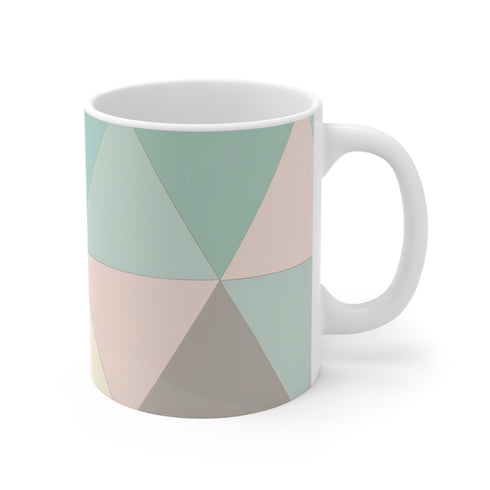 Chic pastel geometric pattern ceramic coffee mug for kitchen decor.