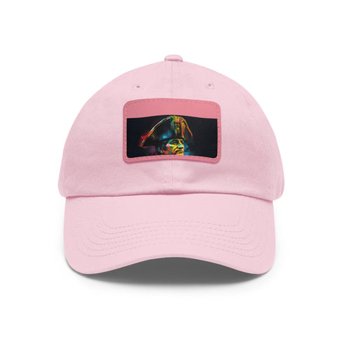Neon watercolor baseball cap in white with light brown patch.