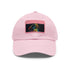 Neon watercolor baseball cap in white with light brown patch.