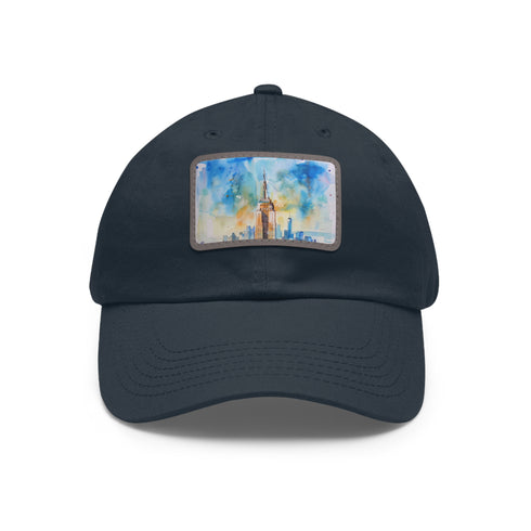 Empire State Skyline Watercolor Cap in White with Light Brown Patch