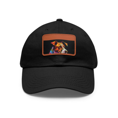 Jack Russell Puppy Love Baseball Cap in White/Light Brown Rectangle Variant.