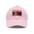 Bold white cotton rectangle hat with fiery volcano patch.