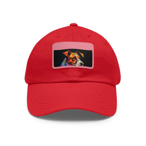 Jack Russell puppy love baseball cap in white with light brown patch.