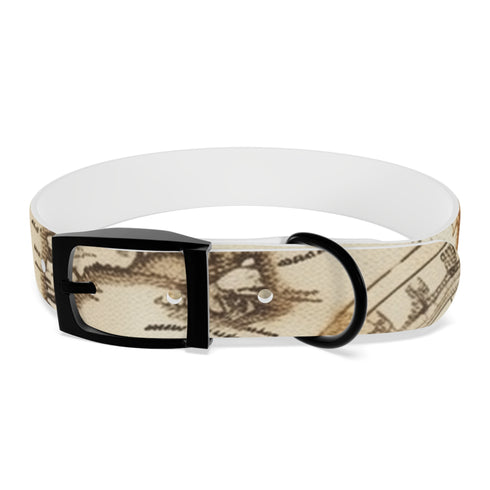 Vintage maps dog collar in M size, black onyx variant.