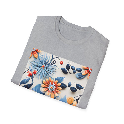 Charcoal cotton t-shirt featuring a colorful floral pattern in regular fit
