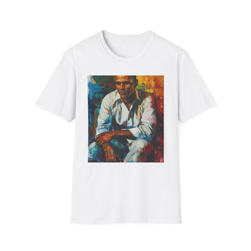 Charcoal crew neck T-shirt with vibrant Harry Belafonte portrait