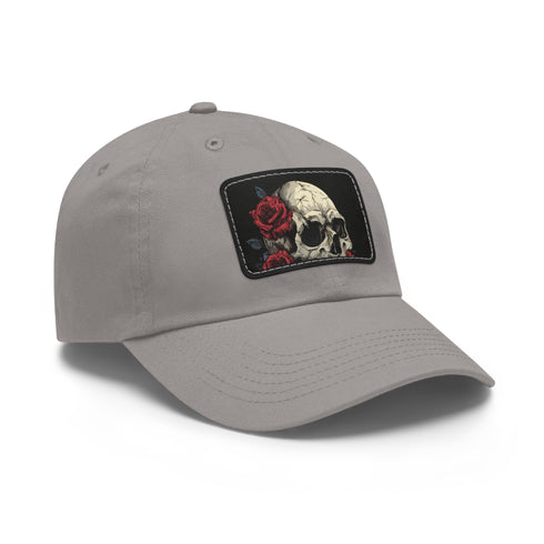 Gothic skull cap with detailed roses, White/Light Brown patch.