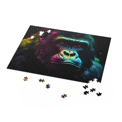 Vibrant neon gorilla watercolor puzzle with vivid colors and 120 pieces.