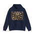 Steampunk clockwork navy hoodie with intricate gears and cogs design.