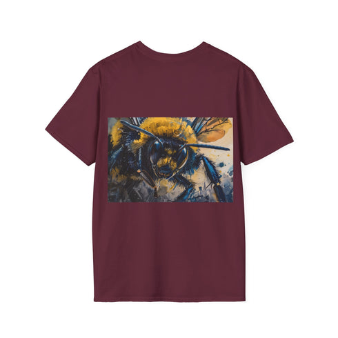Charcoal cotton tee featuring vibrant watercolor bumblebee graphic for nature lovers