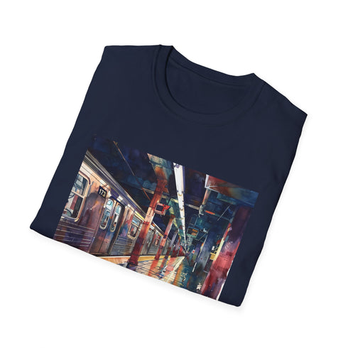 Watercolor New York Subway T-shirt in Red, L for Men/Women.