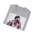 Charcoal cotton t-shirt with vibrant Anthony Davis watercolor portrait