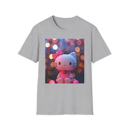 Charcoal cotton T-shirt featuring Hello Kitty's pastel enchanted forest design