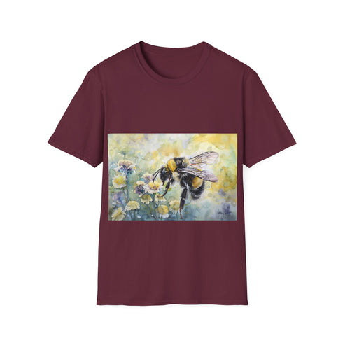 Bumblebee watercolor tee, charcoal, crew neck, cotton, DTG print, regular fit.