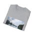 Charcoal crew neck cotton T-shirt with serene sea-inspired design