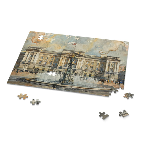 Watercolor Buckingham Palace architecture puzzle for history and architecture enthusiasts.