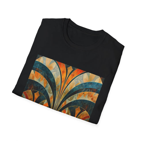Charcoal cotton T-shirt with retro art deco patterns and crew neck design