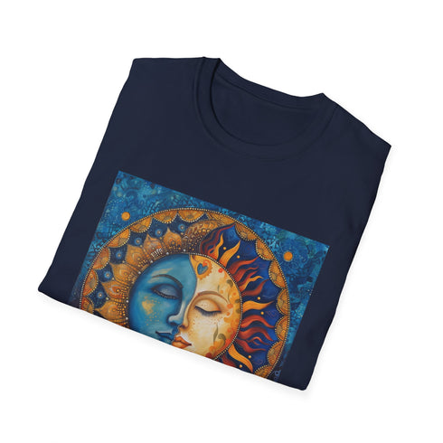 Charcoal mandala sun and moon t-shirt with soft breathable cotton fabric