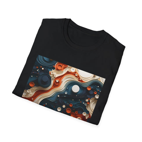 Abstract charcoal T-shirt with geometric patterns and crew neck in cotton