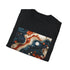 Abstract charcoal T-shirt with geometric patterns and crew neck in cotton