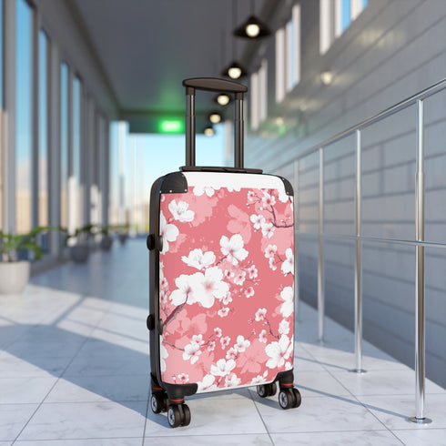 Cherry blossom patterned small black travel suitcase - stand out in style!