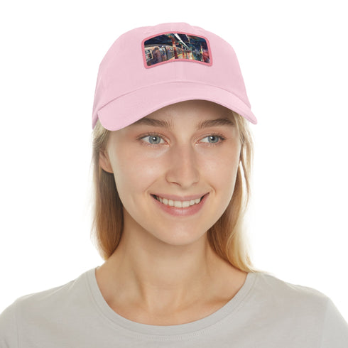 New York City Subway Sunset Watercolor Baseball Cap white light brown patch