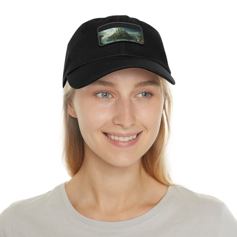 Stylish white baseball cap with unique light brown patch design.