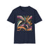 Abstract art deco charcoal t-shirt with vibrant geometric patterns