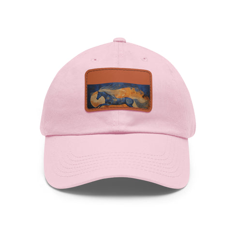 Textured white baseball cap with abstract horse art.