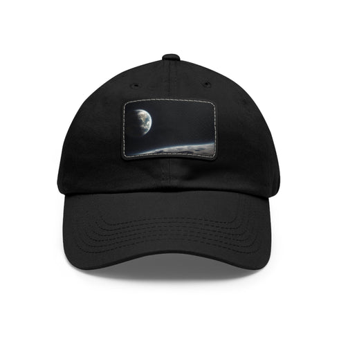 White cotton hat with Earth image patch, unisex vegan cap.