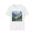 Charcoal cotton t-shirt with Swiss Alps watercolor peaks for nature enthusiasts