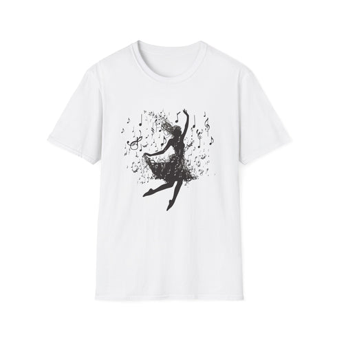 Charcoal cotton t-shirt with dancer silhouette and musical notes pattern