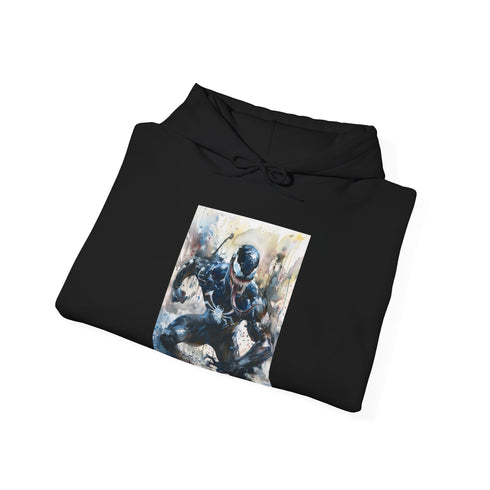 Navy Venom Lethal Protector Hoodie, Spider-Man vs. Venom battle pose print.