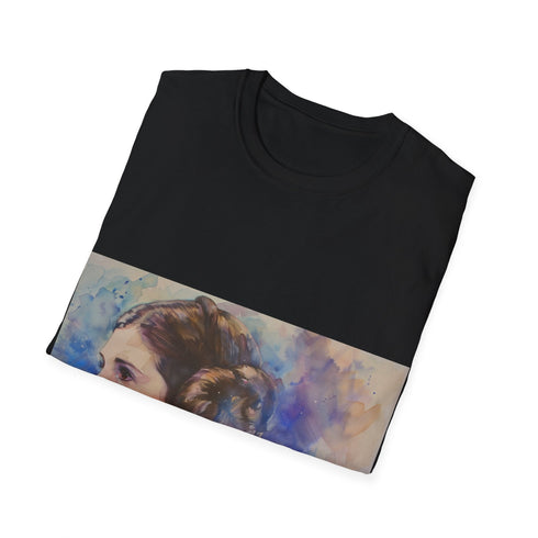 Princess Leia Watercolor Tee in Charcoal, Size S: Galactic Glamour