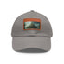 Stylish white baseball cap with light brown patch inspired by Atlantis.