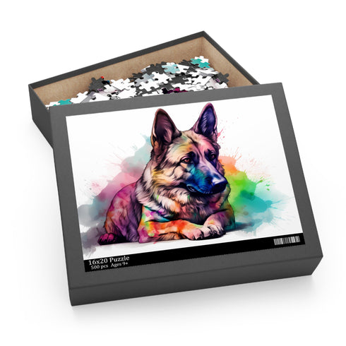 Adorable German Shepherd jigsaw puzzle with vibrant colors and intricate details.