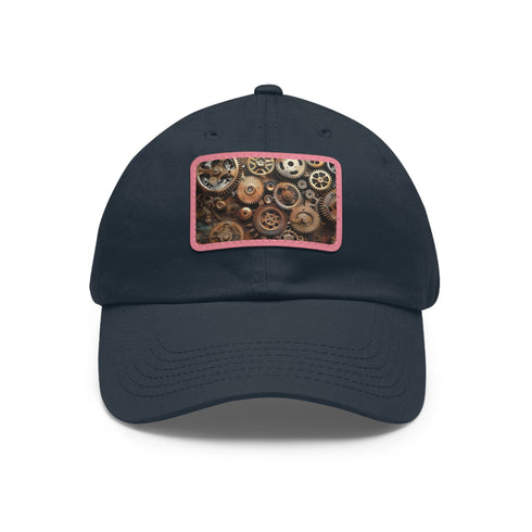 Steampunk cap with gears and cogs, white/light brown, rectangle shape.