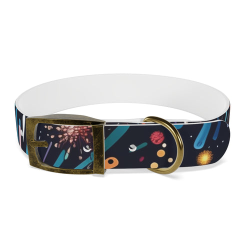 Vibrant black onyx dog collar with dazzling fireworks design.
