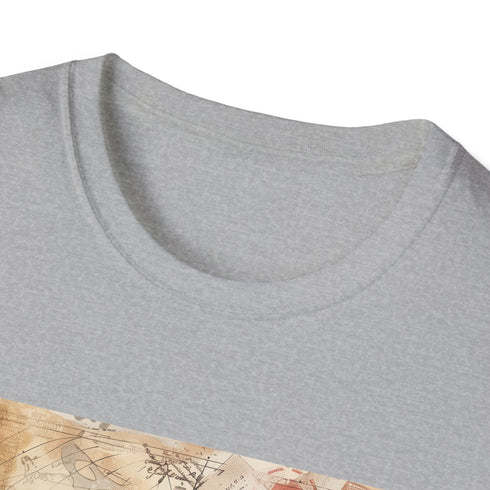 Charcoal crew neck t-shirt with vintage airplane graphic evokes adventure