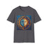 Charcoal cotton t-shirt featuring intricate mandala sun and moon graphic design