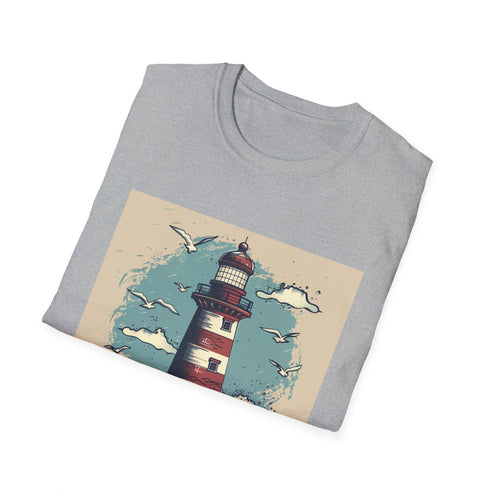 Charcoal cotton t-shirt featuring hand-drawn lighthouse illustration symbolizing resilience
