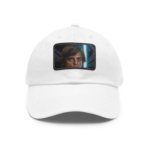 White Galactic Jedi Baseball Cap with Light Brown Patch - Unisex Cotton Hat